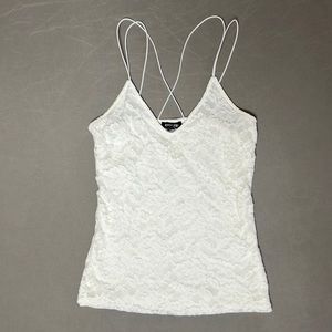 Express white fitted lace double lined spaghetti strap top.